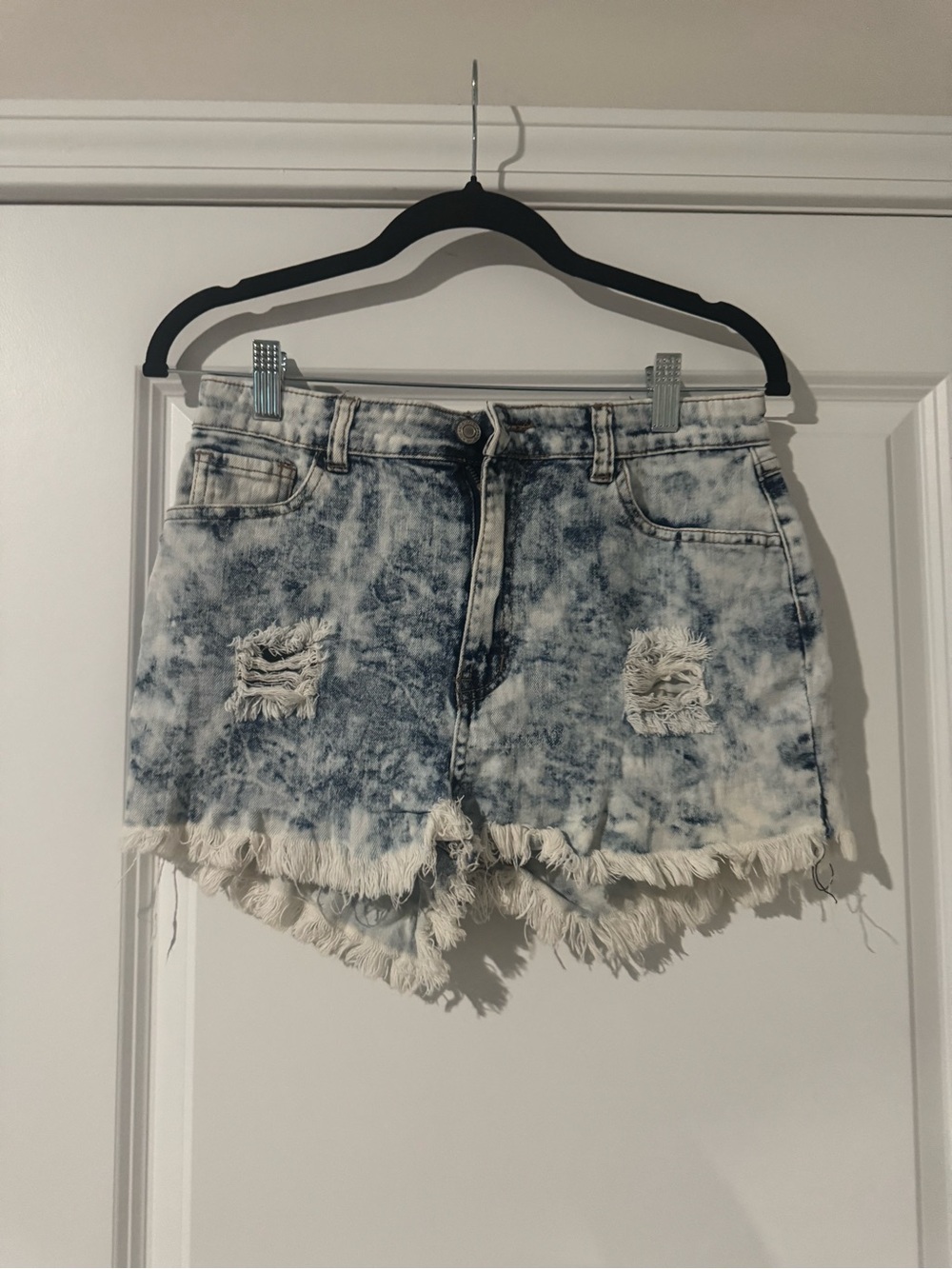GOGO Acid-Wash Distressed Jean Shorts in Light Blue